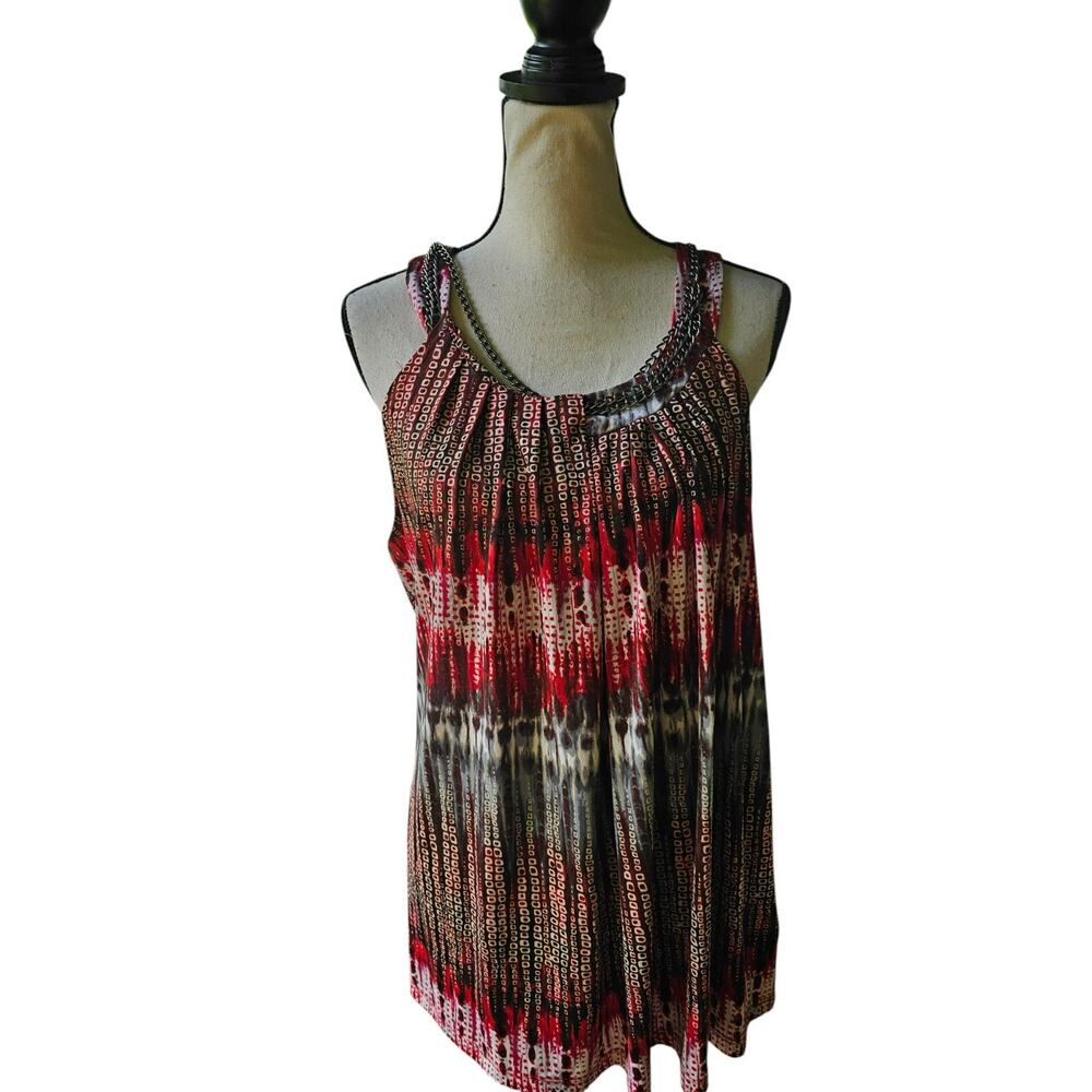 New Directions Women’s Plus Shirt Blouse Size 1X Asymmetric Pleated Chain Neck